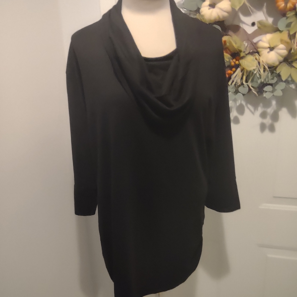 Faded Glory Black 3/4 Sleeve Top Cowl Neck 1X - Picture 5 of 12